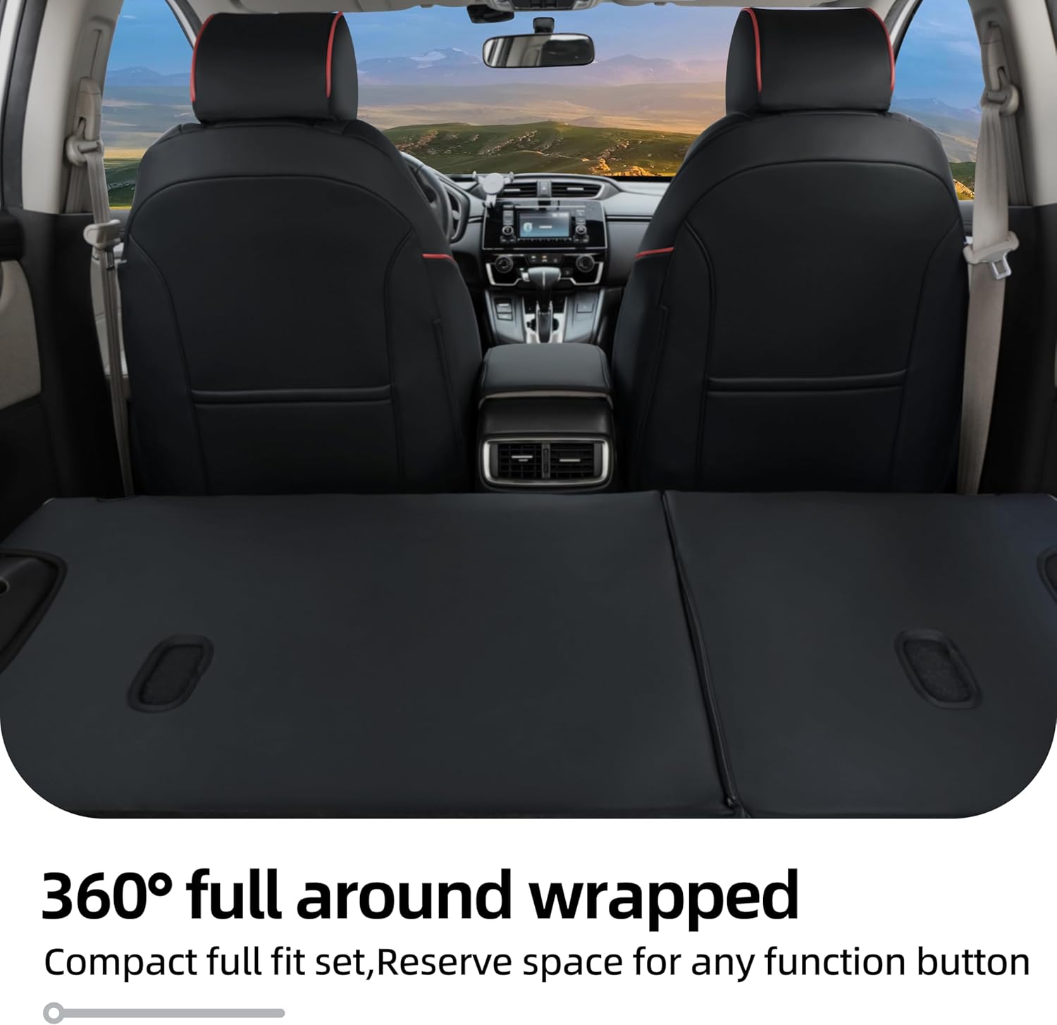 Lolcar CRV Seat Covers Custom Fit for Honda CRV 2017 2018 2019 2020 2021 2022,Leather Car Seat Cover Full Set for Trucks SUV,Waterproof Car Seat Cushion,Faux Leather (Black with red Trim)