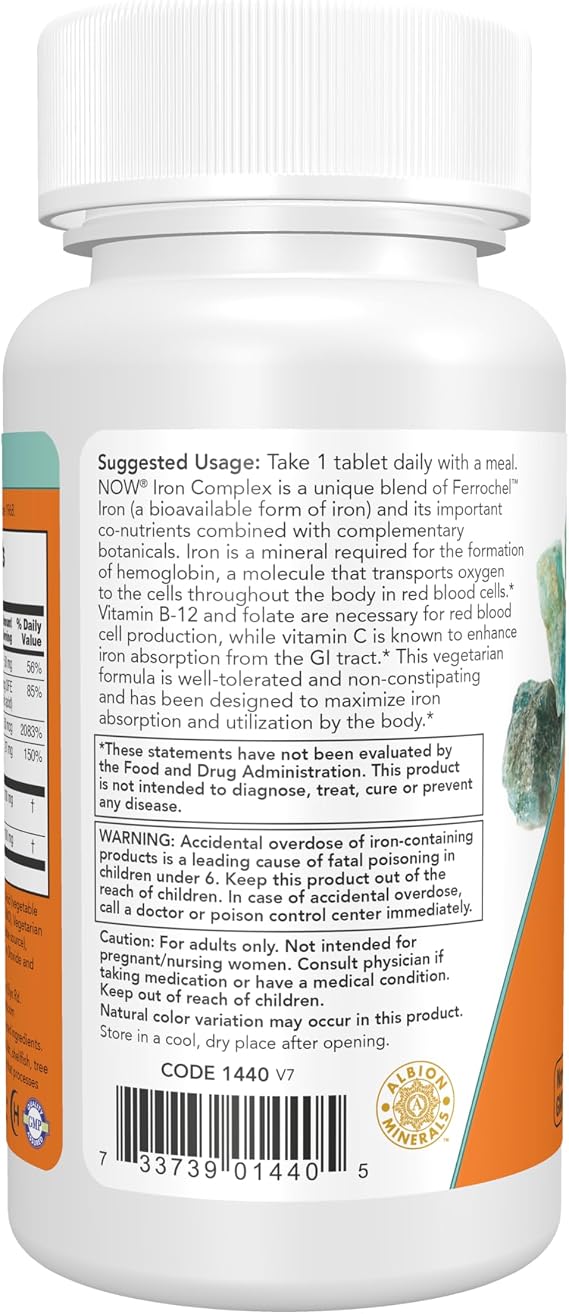 NOW Supplements, Iron Complex, Non-Constipating*, 100 Tabs