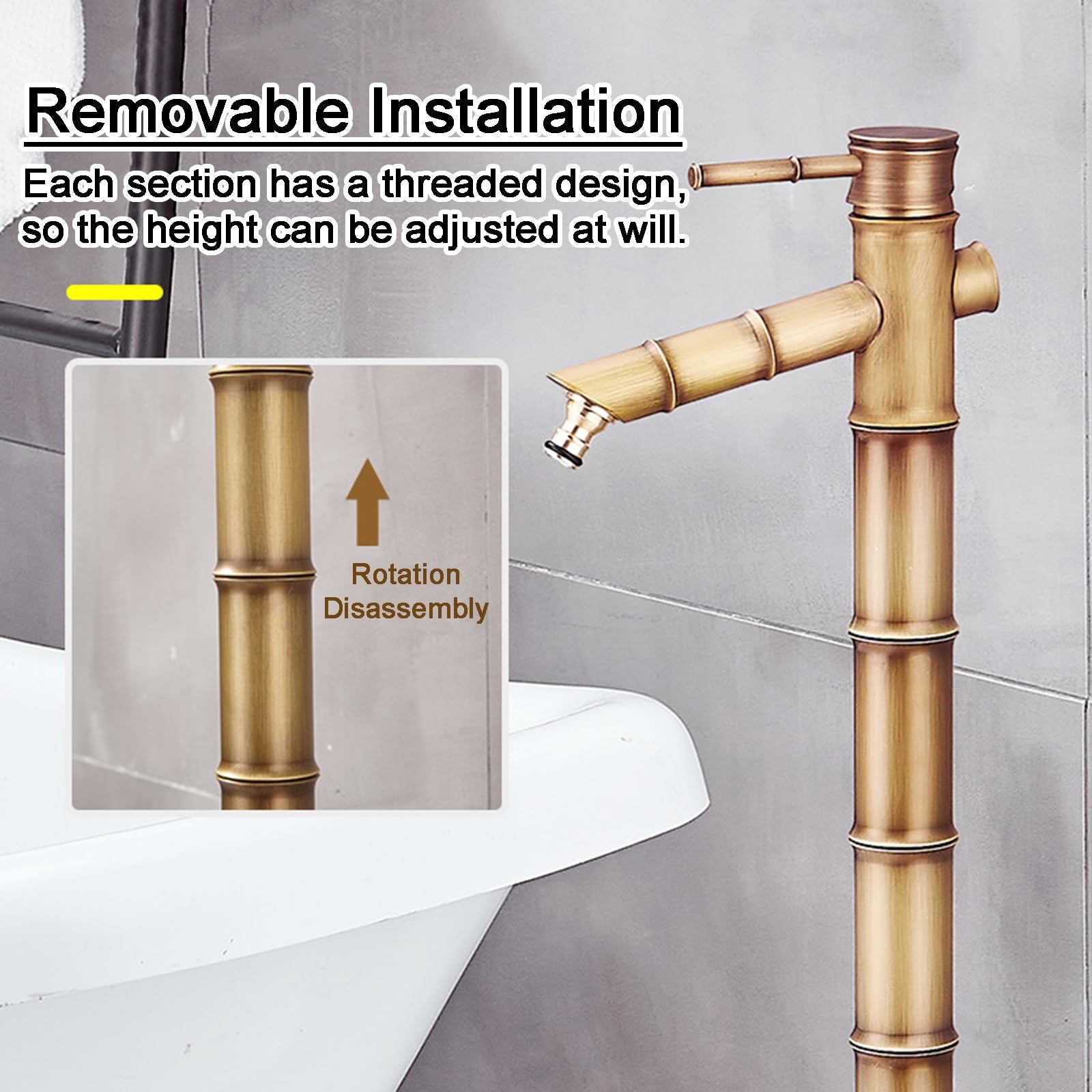 Columna de agua de bambú antiguo con grifo de cobre para jardín, grifo decorativo resistente a las heladas de 27 pulgadas, perfecto para uso en patio y patio