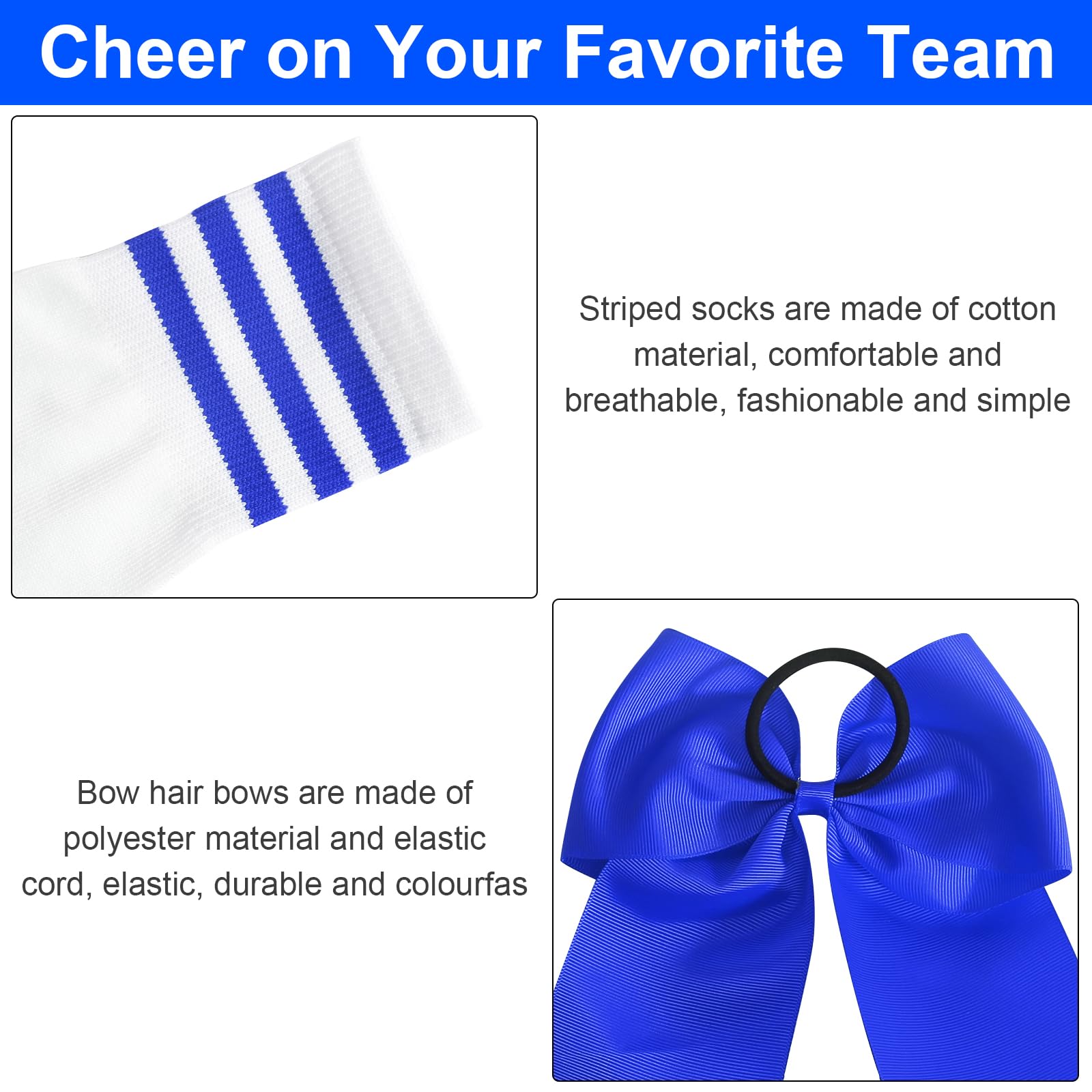 Pompons Pom-pom Girl, 2 Pièces Pompom Girl Pompom Poms avec Chaussettes et Gomme pour Cheerleading, Pompom Girls avec Poignées, Poms Cheer Poms pour Cheerleading et Gymnastique (Bleu)