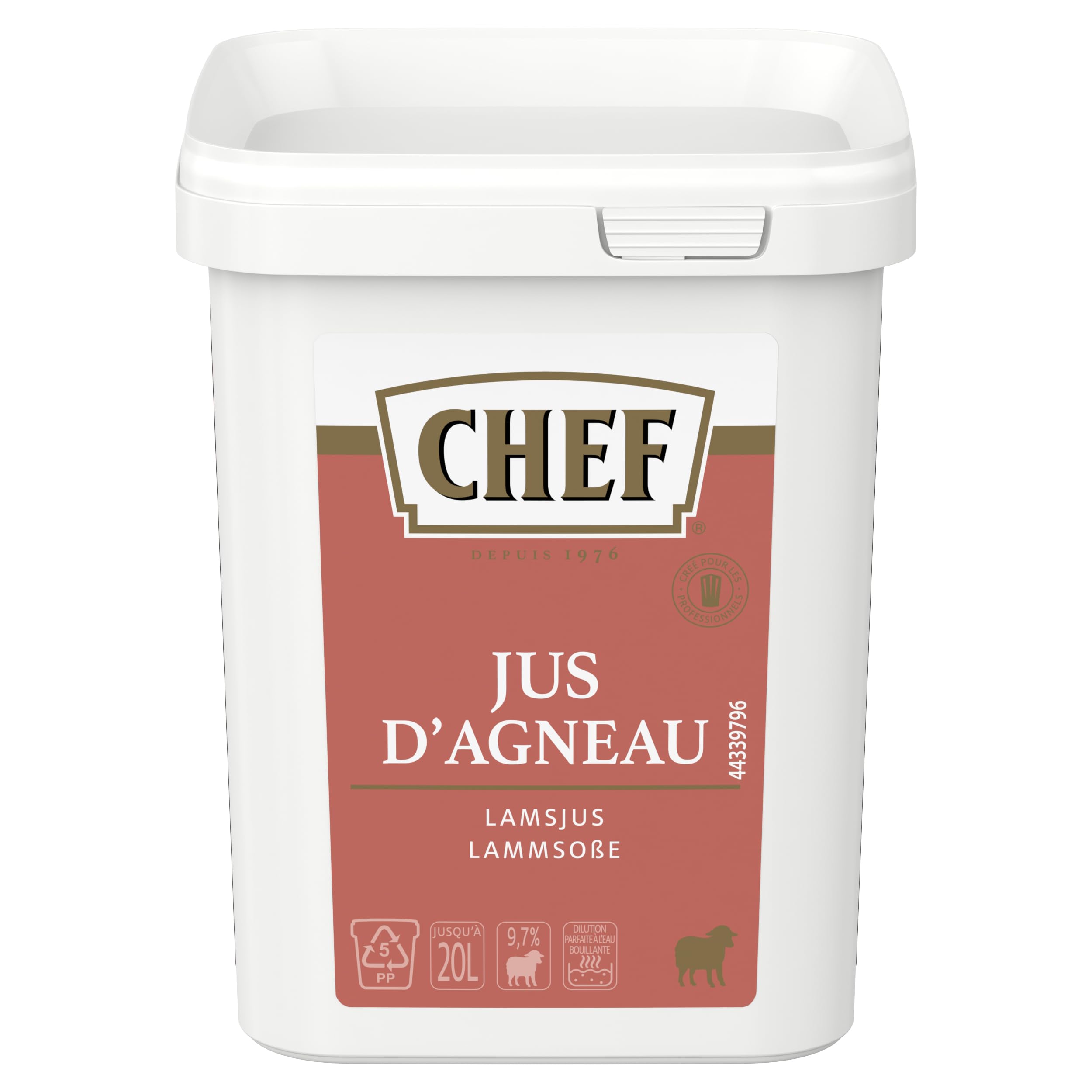CHEF Jus d'Agneau Déshydraté - A Base de 9% de Viande d'Agneau - Gain de Temps en Cuisine - Aide Culinaire, Sauce, Fonds, Fumet - Boîte De 600g pour 10L à 20L