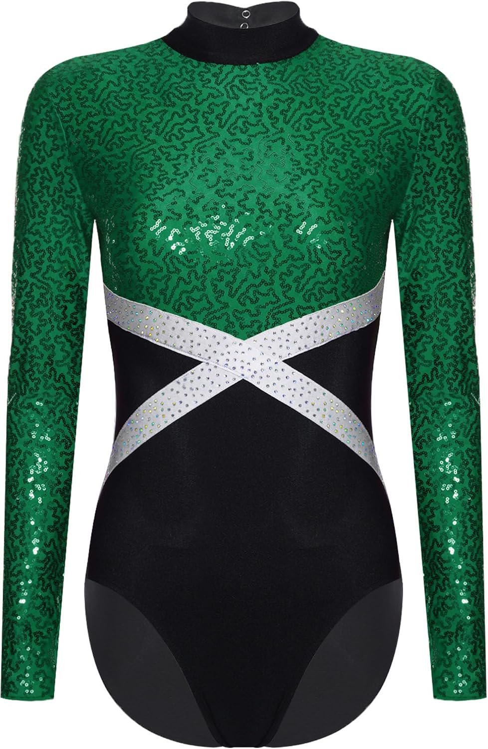 YiZYiF Womens Gymnastics Leotards Long Sleeve Sequin Ballet Dance Performance Unitards Bodysuit