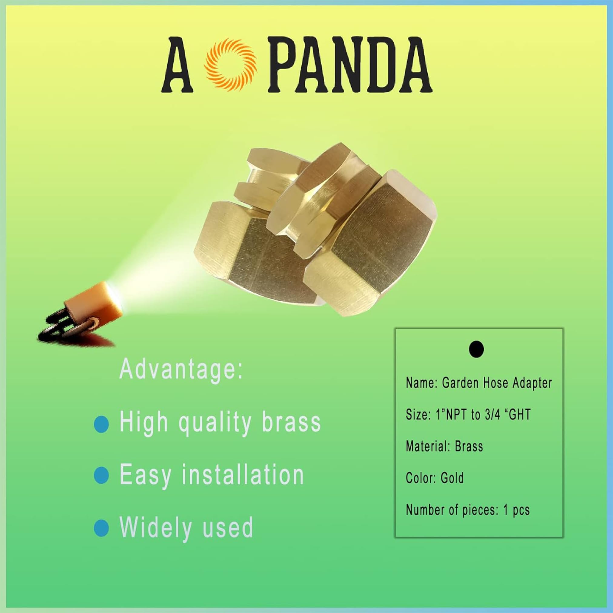 APOANDA - Accesorios para manguera de jardín, 1 NPT macho x 3/4 GHT hembra a adaptador de manguera de jardín, conector reductor de latón, 3 piezas con 6 arandelas