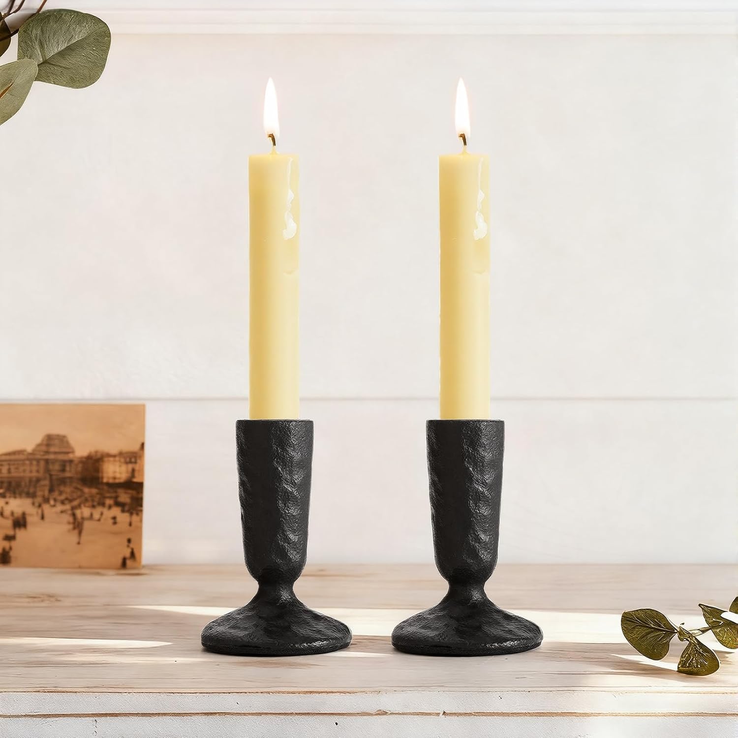 Handcrafted Black Taper Candle Holders Set of 2 Cast Iron Candlesticks for Weddings Dining Table Centerpiece Parties Timeless Vintage Home Decor