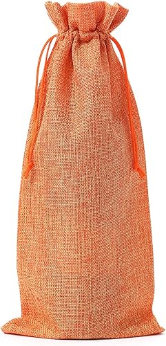 10 bolsas de arpillera para vino con cordón naranja, bolsas de yute para botellas de vino, para bodas, cumpleaños, Navidad, almacenamiento en el