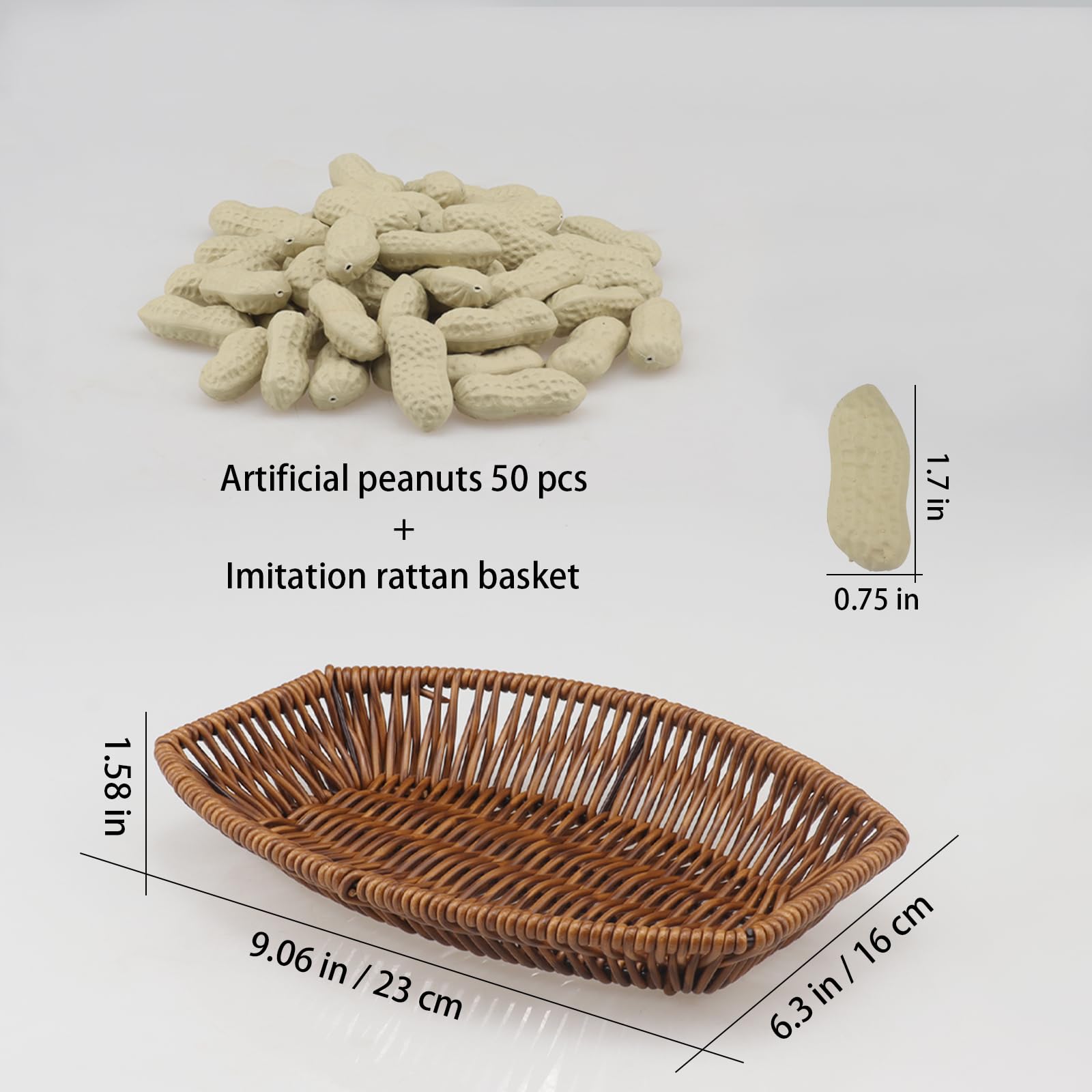 ginojex Artificial Peanuts 50Pcs with Rattan Basket Fake Groundnut Nut Simulation Vegetable for Home Kitchen Decoration Table Centerpiece