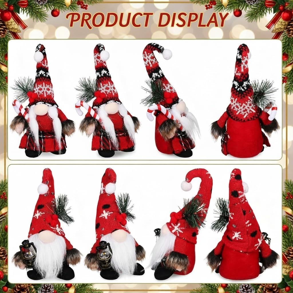 2Pcs Christmas Gnomes Decorations: Plush Couple Elf Santa Gnomes Doll for Xmas Home Tabletop Ornaments Holiday Party Gifts - Image 5