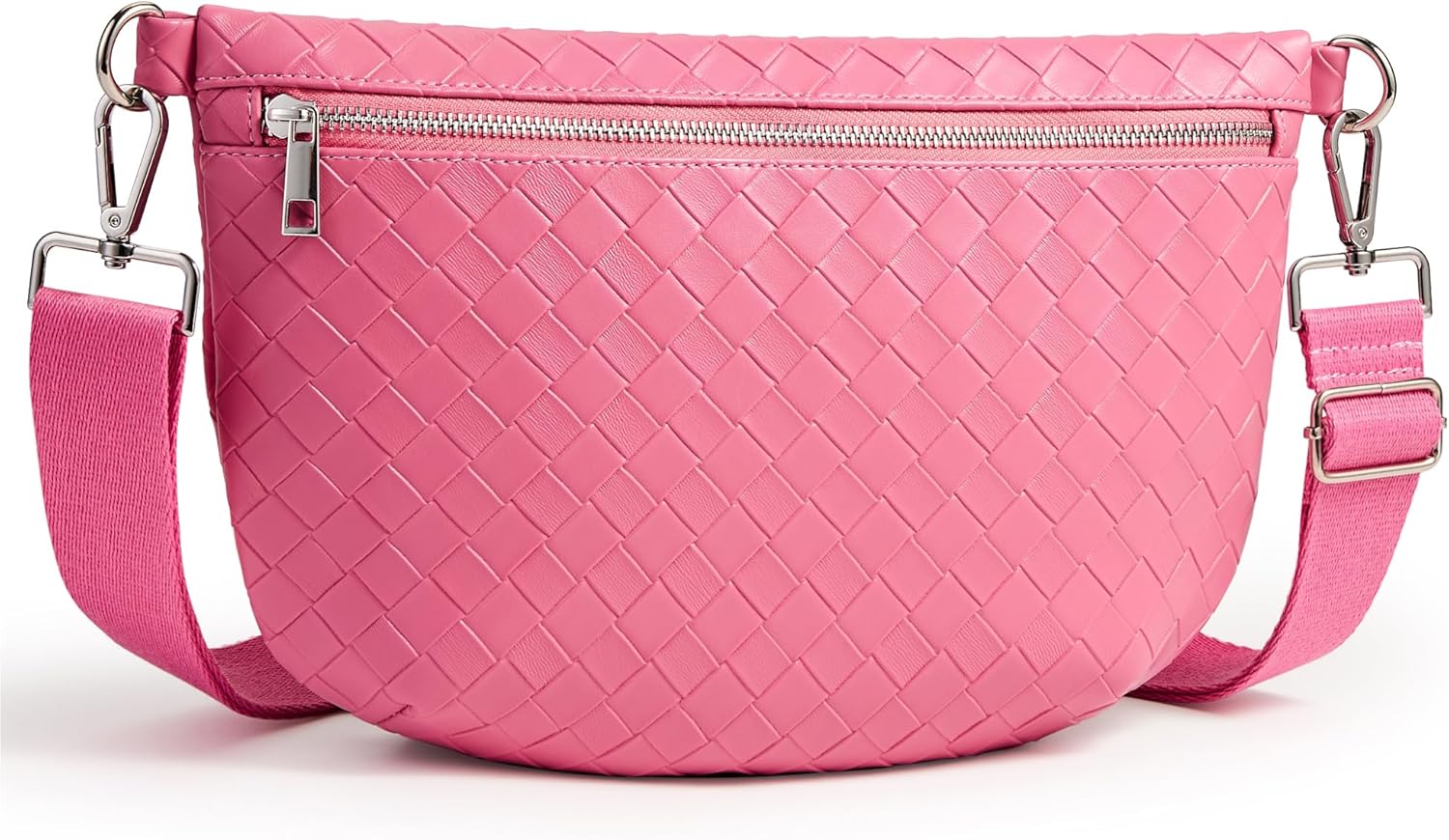 KALIDI Woven Crossbody Bags for Women Travel Vegan Leather Fanny Packs for Woman Cross Body Purse Fashion Belt Bum Bag with Wide Strap