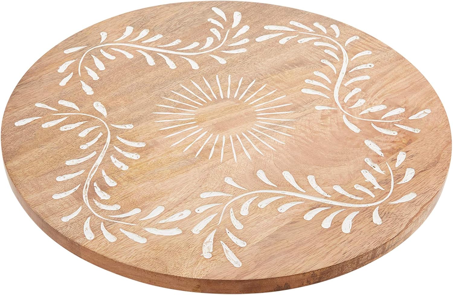 Mud Pie Carved Wood Lazy Susan, 16" dia, Brown