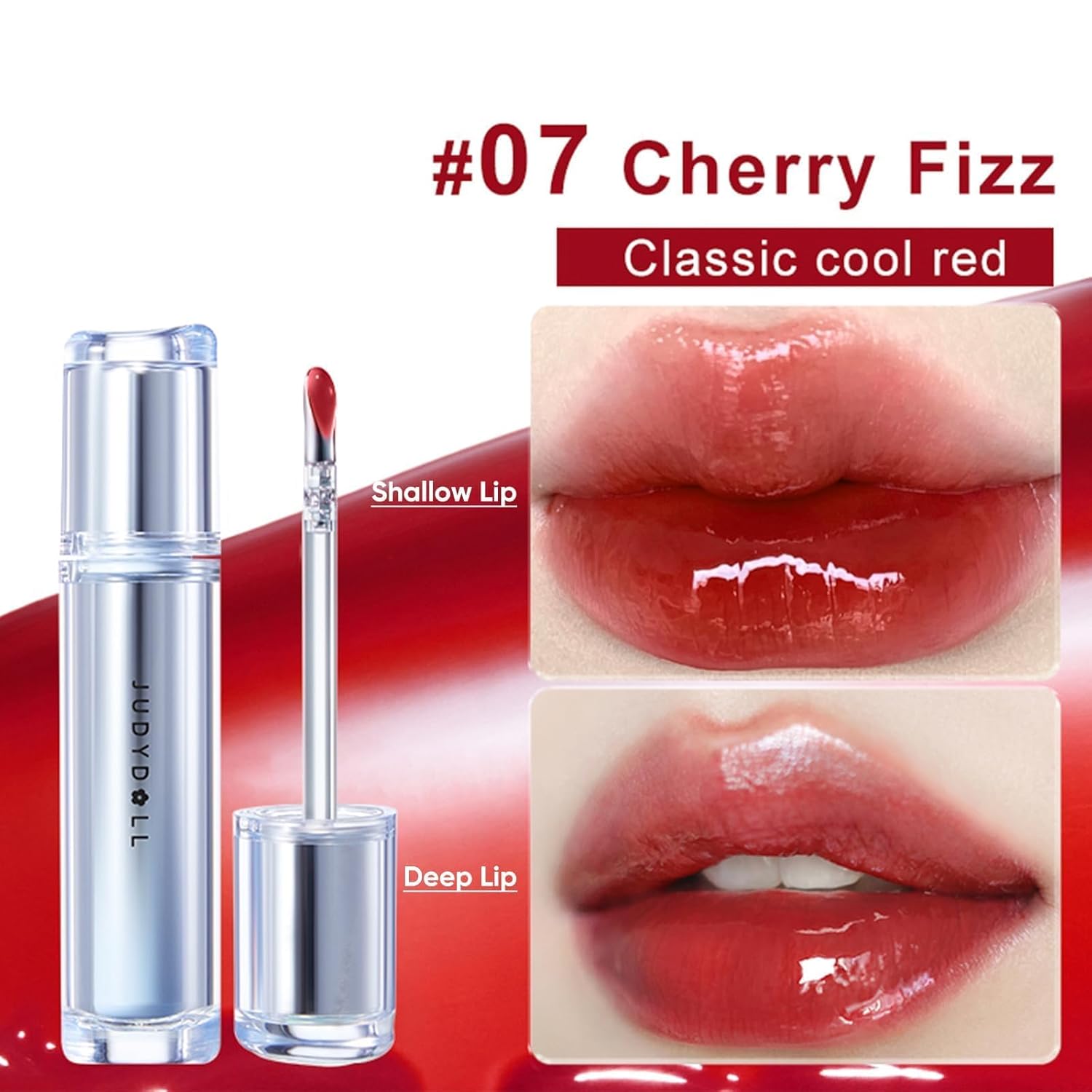 JUDYDOLL Ice Watery Lip Gloss, Moisturizing Liquid Lipstick with Hyaluronic Acid & Collagen, Non-sticky, No transfer Long-lasting Mirror Lip Glazes with Iron Applicator (#07 Cherry Fizz, 2.4 grams) - Image 7