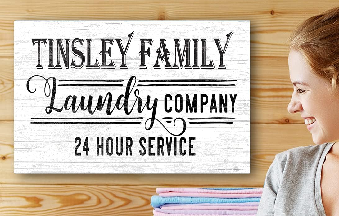 PERSONALIZED Laundry Room Sign Open 24 Hours Wash Dry Fold Custom Gift - 16.5" x 10.5" - SOLID WOOD (Open 24 Hours Laundry Sign)