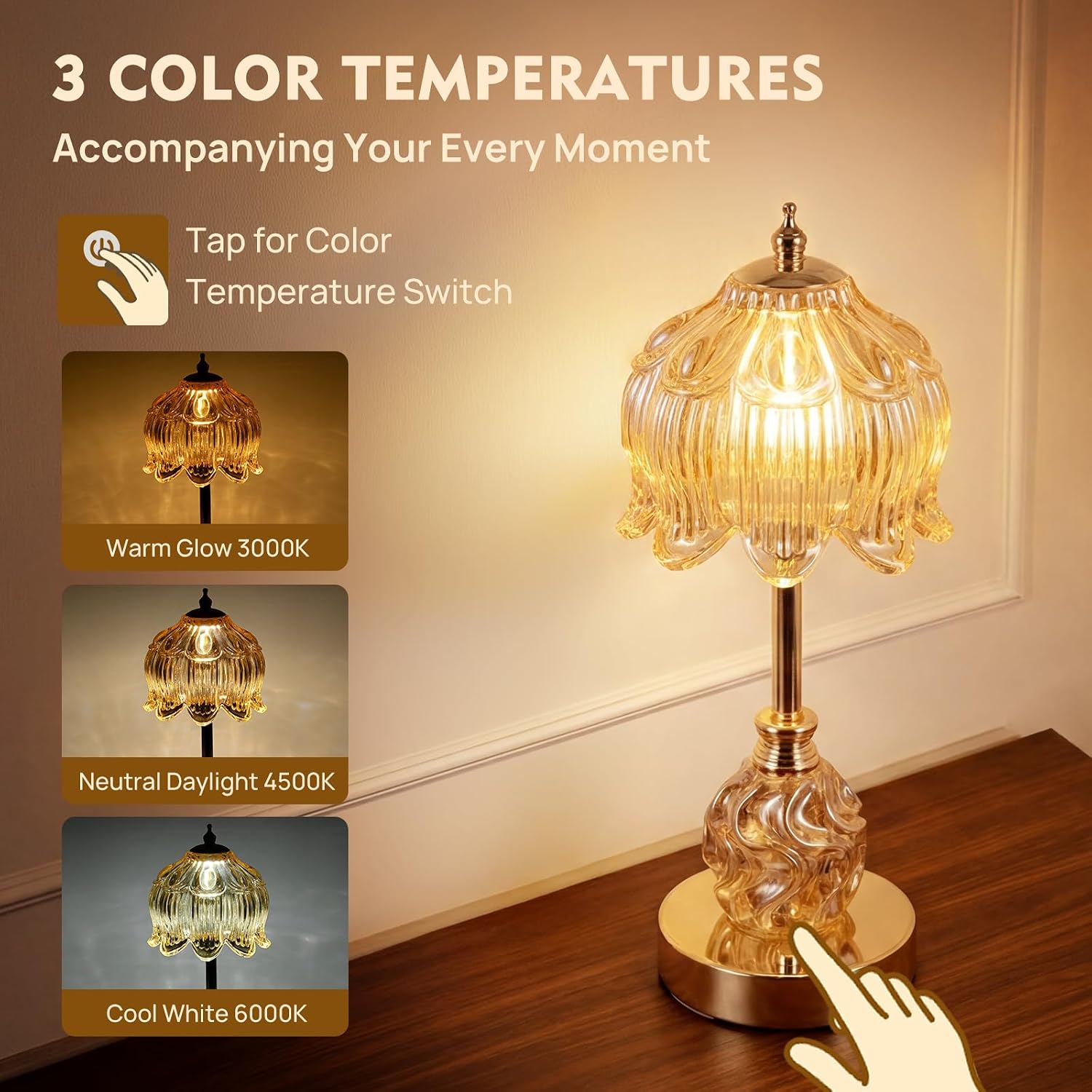 Flower Battery Operated Rechargeable Lamp Cordless, Lily, Amber image 3