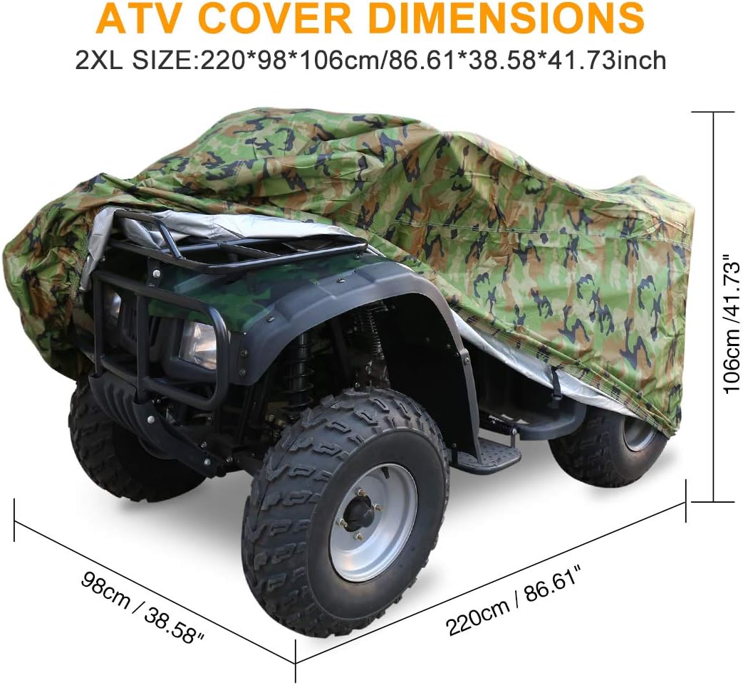 X AUTOHAUX XXL Quad ATV Cover Waterproof Sun Rain Dust Resistant All Weather Full Cover Protection for Polaris Sportsman 600 700 Outlaw 450 86.61x38.58x41.73inch Camouflage