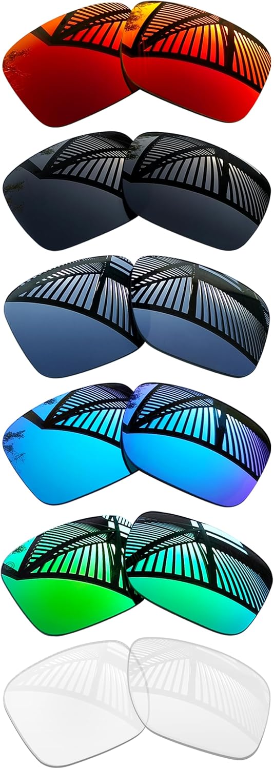 6 Pairs Replacement Lenses for Oakley Holbrook OO9102 / Holbrook Asian Fit (AF) OO9244 Sunglasses - Solid Black+Emerald+Ice Blue+Fire Red+Titanium+HD Clear