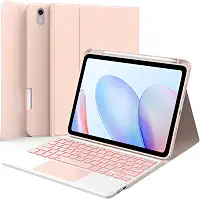 GreenLaw Capa de teclado para iPad 11ª geração (A16, 2025) / 10ª geração (2022), capa resistente a manchas, retroiluminação de 7 cores, capa de teclado removível com touchpad e suporte de lápis, rosa
