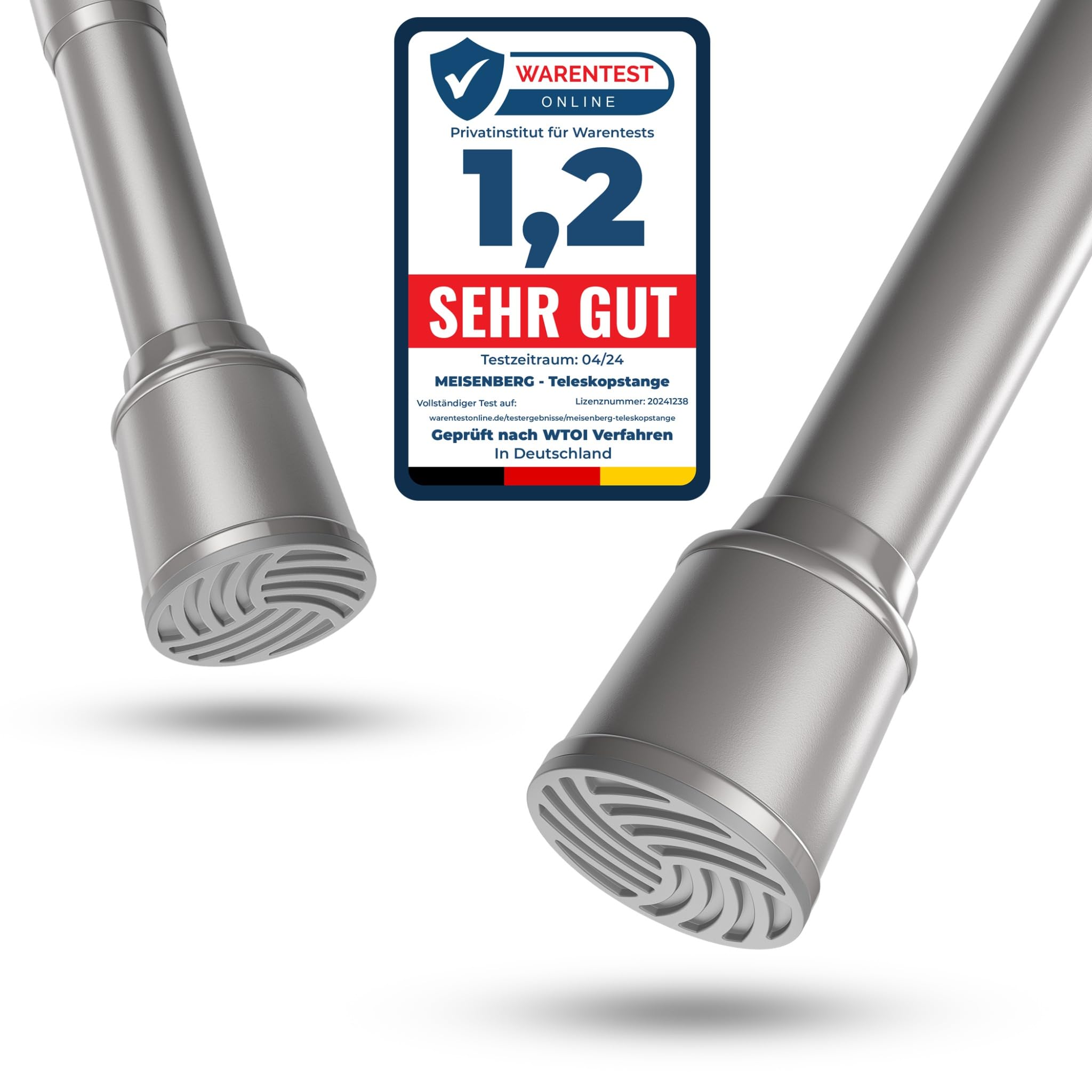 MEISENBERG Gardinenstange Grau - Teleskopstange - Für Dusch- und Outdoor-Vorhänge - Bohrenfrei - 270-320 cm, Ø32mm