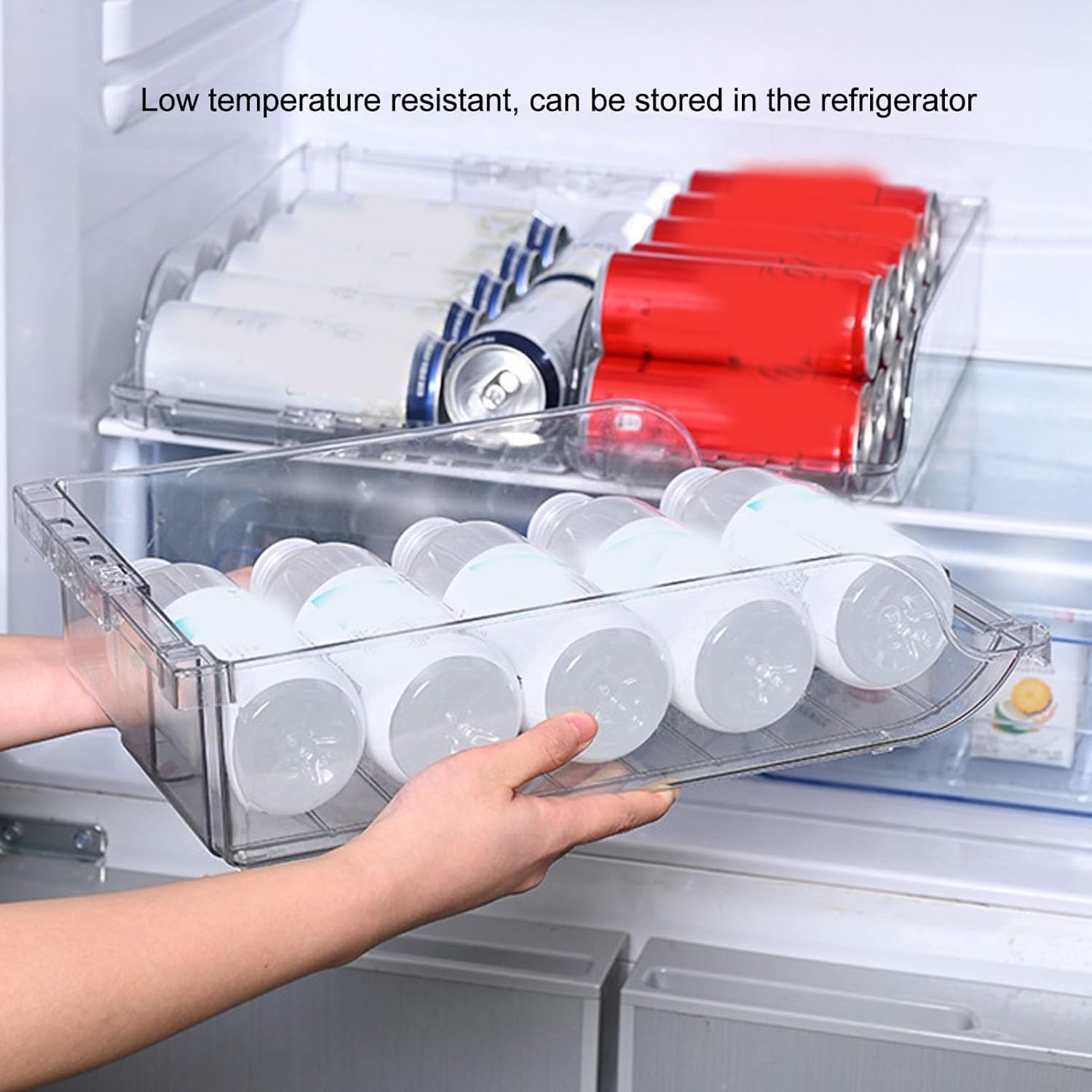 2PCS Soda Can Dispenser Drink Holder for Refrigerator, Soda Beverage Can Dispenser Organizer Storage Bin, Stretchable Large Capacity Canned Food Storage Container for Cabinet Kitchen Home