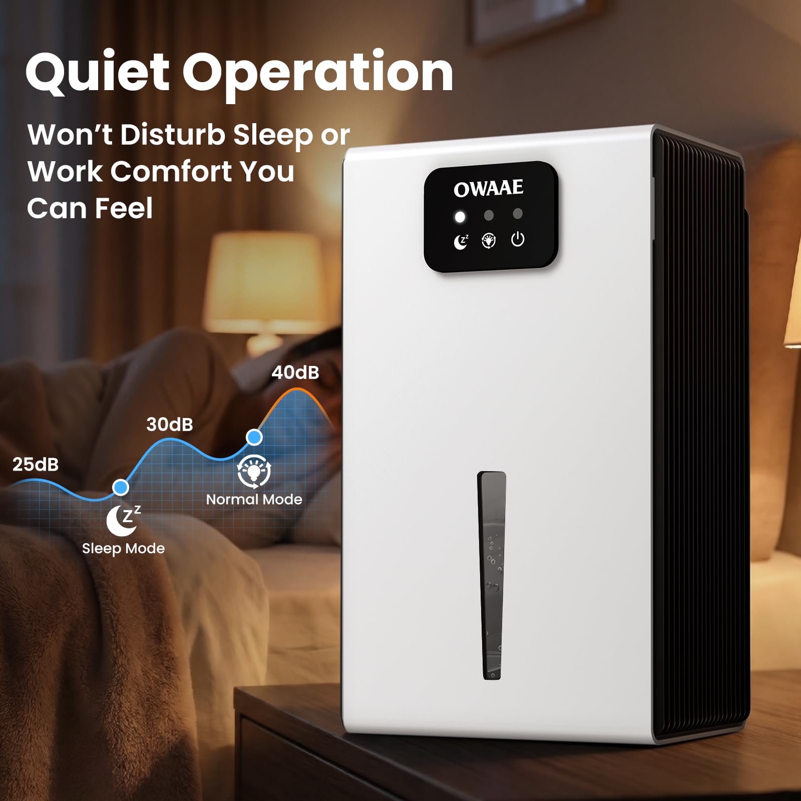 Dehumidifier, 1000 sq.ft Quiet Dehumidifiers for Home Bedroom Basement Bathroom with 95oz Water Tank, Sleep Mode, Auto Shut-Off 7 Colors LED Light, Purple — view 5