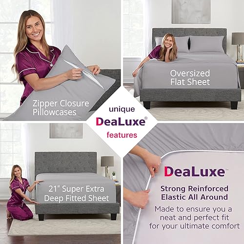 Miniatura 52 de Juego de sábanas de tamaño matrimonial – Juego de sábanas de bolsillo profundo – Juego de 4 piezas con sábana bajera de 21 pulgadas, sábana encimera