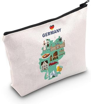 MEIKIUP Germany Travel Cosmetic Bag Germany Travel Memory Map Gift Berlin Honeymoon Gift Germany Souvenir Bag Germany Vacation Gift Map Germany Bag