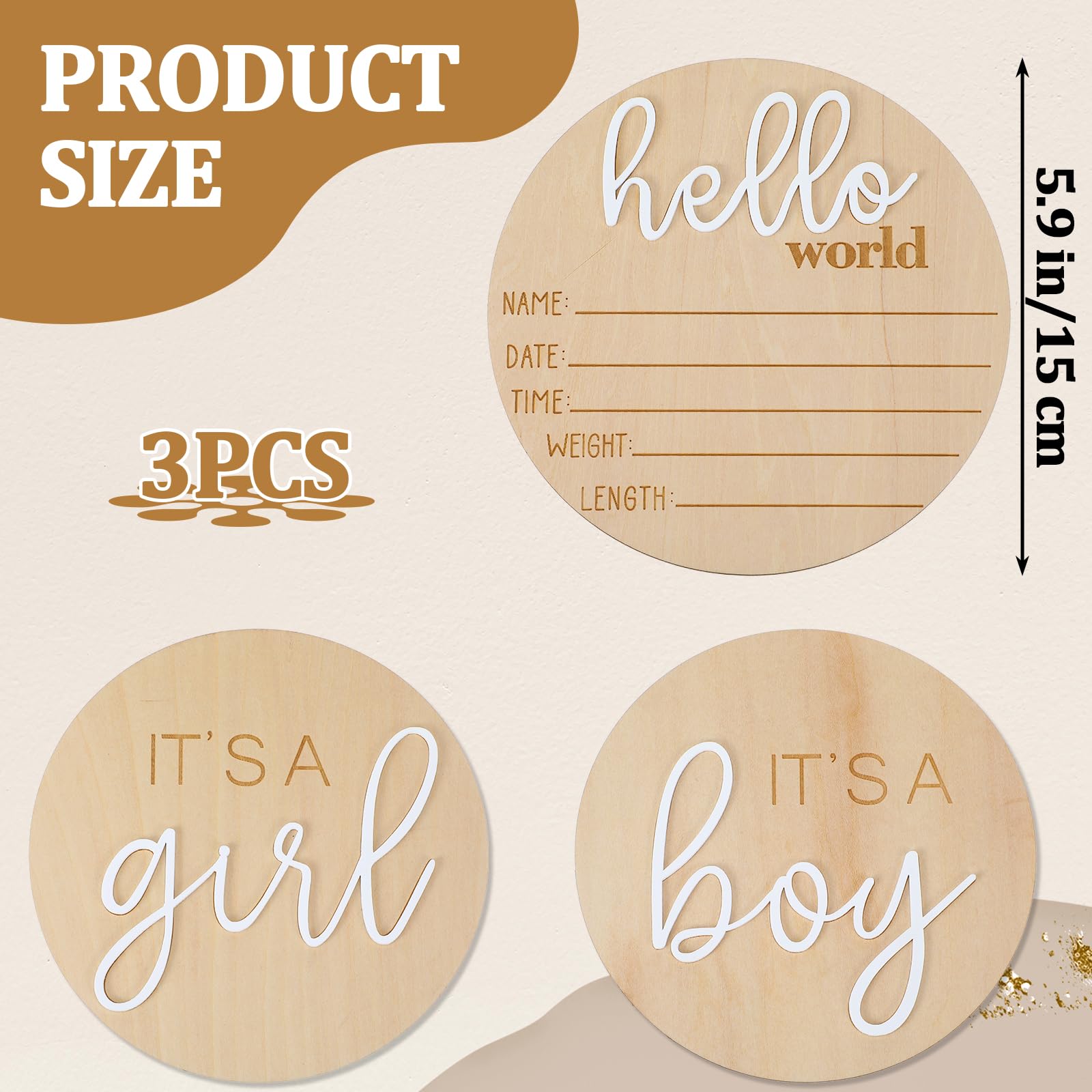 Baby Announcement Sign - 5.9 Inch Wooden Hello World Newborn Welcome Plaque For Hospital Photos, Nursery (Blue) - View #4