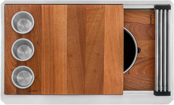 Ruvati 33-inch Workstation Kitchen Sink - Dual Tier Double Bowl Kitchen Sink - Low Divide Undermount Sinks - 16 Gauge Stainless Steel Kitchens Sinks - RVH8255