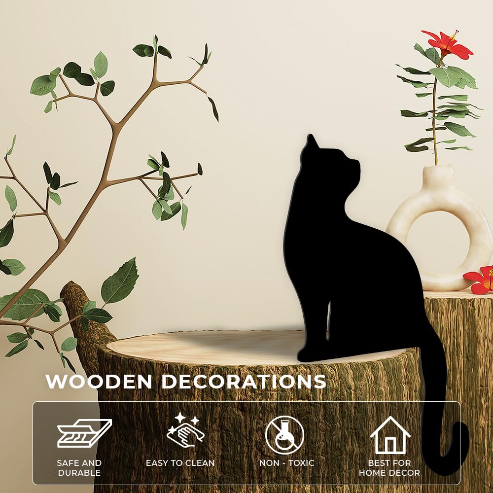 KOYILTD 3-Piece Black Cat Wall Decor Set - Love Theme Cat Cutouts, Wood Door & Wall Art For Living Room, Bedroom, Bathroom