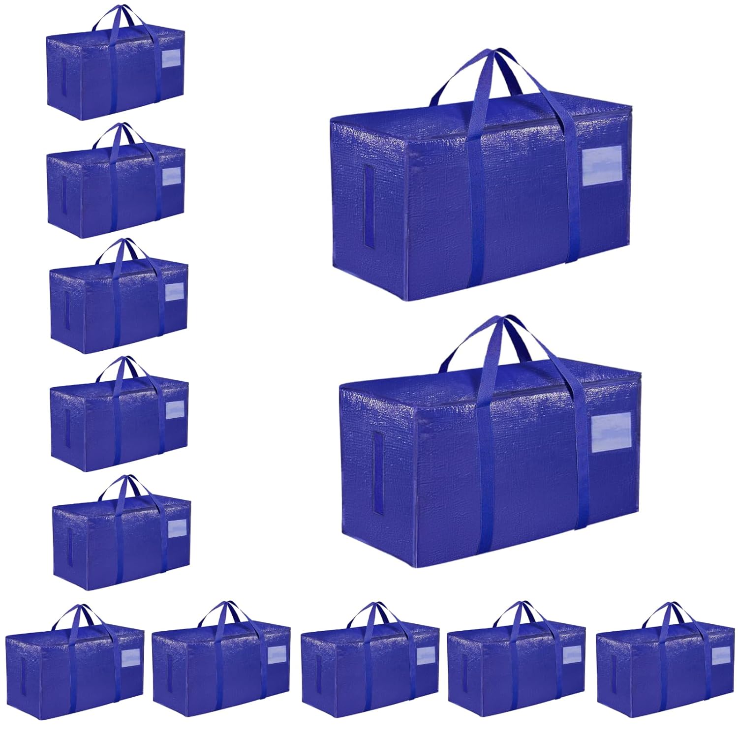 12 Pack-Extra Large Heavy Duty Moving Bags - Waterproof Storage Totes with Handles Zippers Foldable for College Dorm
