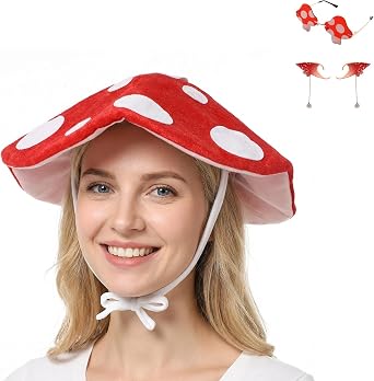 Mushroom Hat Costume with Glasses Ear Cosplay Renaissance Party Wide Brim Wizard Cap Women for Halloween Cosplay Party