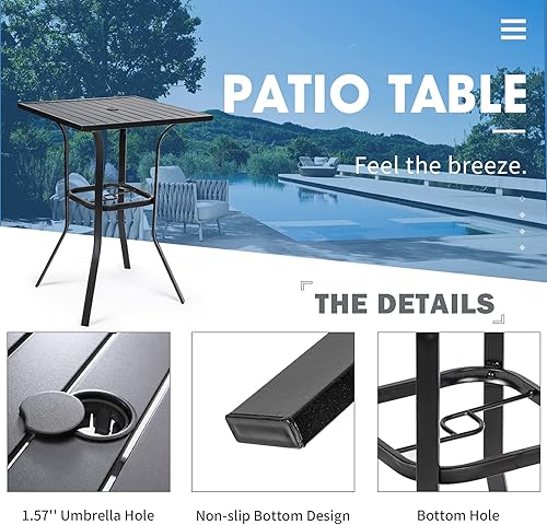 Miniatura 5 de Crownland Barra de patio de 39 pulgadas de alto, marco de metal, mesa de bar para exteriores, mesa de listones con agujero para sombrilla de 1.57