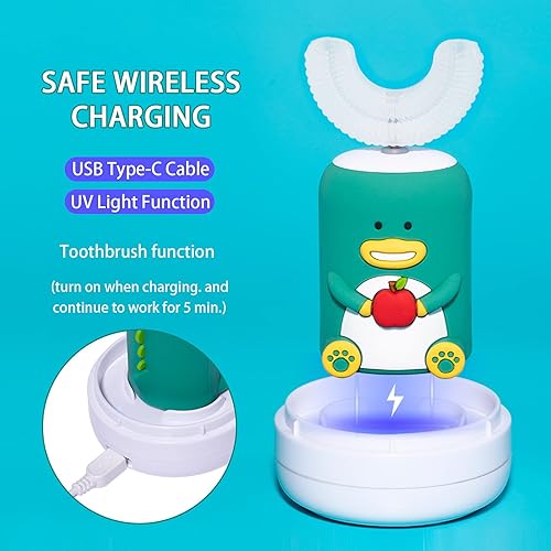 Miniatura 3 de Cepillos de dientes eléctricos para niños cepillo de dientes ultrasónico en forma de U cepillo de dientes recargable para niños con 2 cabezales de