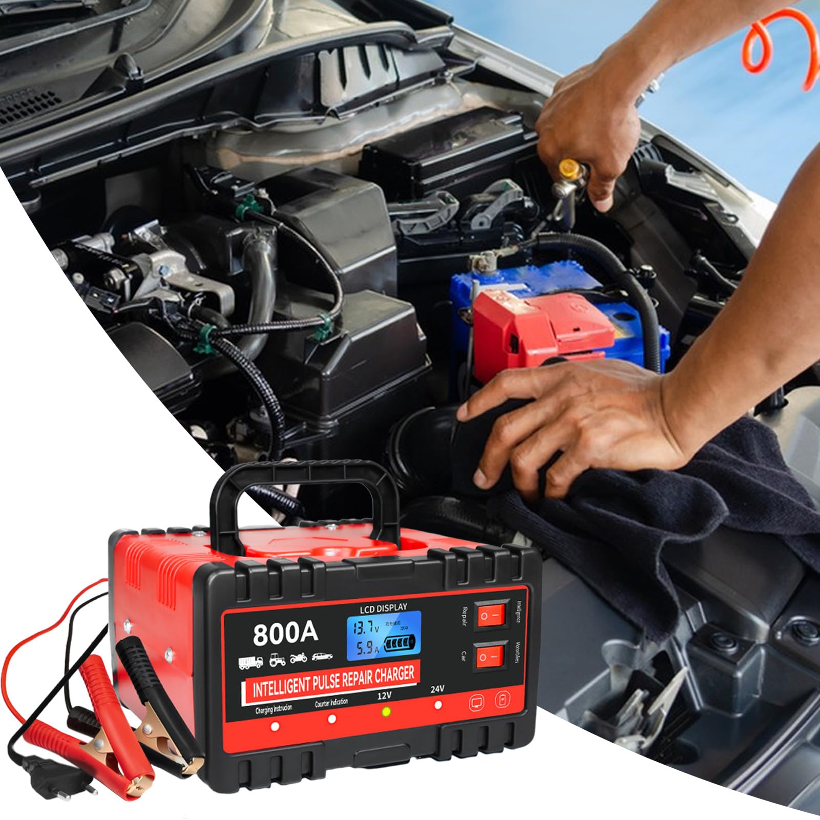 Caricabatterie per Auto Mantenitore Portatile a Carica Lenta | Mantenitore Batteria Auto Per Camion, Moto, Veicoli Da Viaggio, Officina, Riparazione E Manutenzione Di Veicoli