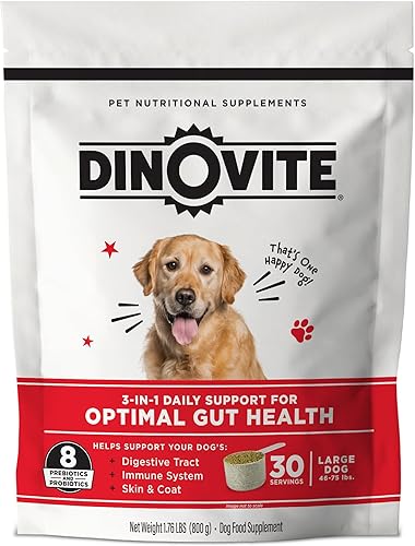 Dinovite Suplemento probiótico para perros - Omega 3 para perros - Alivio de puntos calientes - Suplemento de piel y pelaje para perros - Suministro