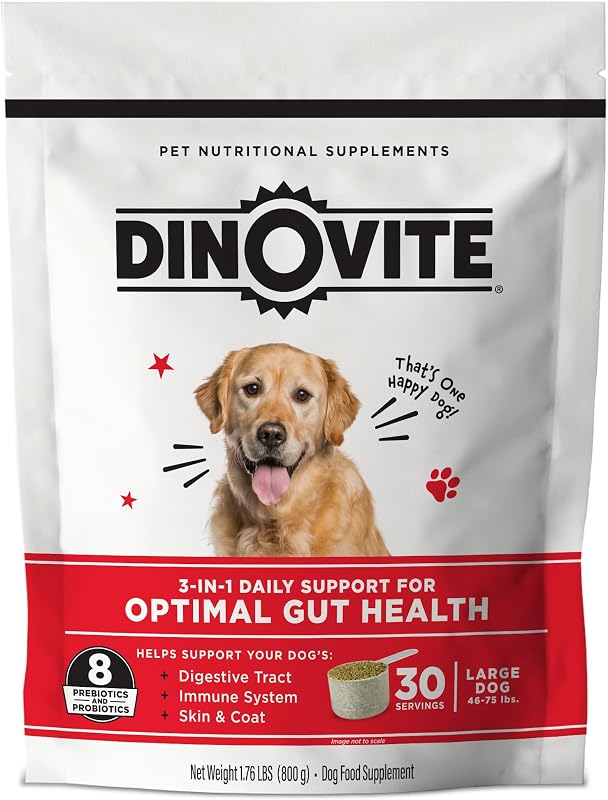 Probiótico para Cães Grandes Dinovite, Suplemento em Pó para Adicionar à Alimentação, 30 Porções