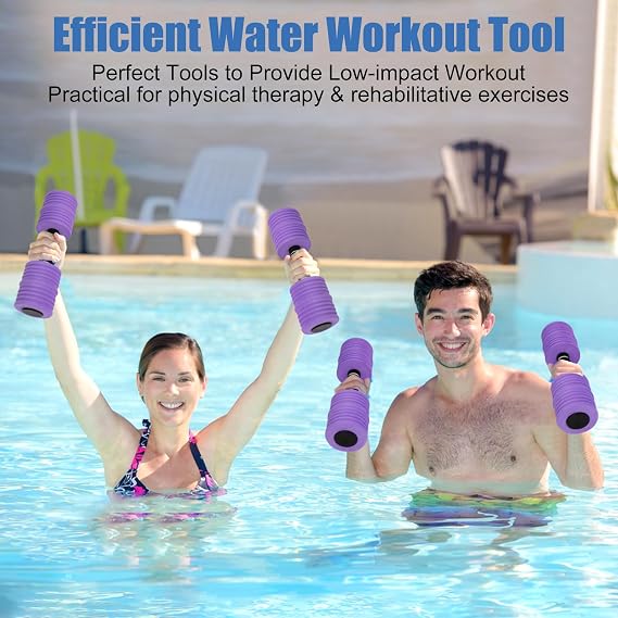 Aquatic Exercise Dumbbells, Water Weights for Pool Exercise, 2PACK EVA Foam Water Dumbbells for Youth Women Water Workouts, Swimming Training