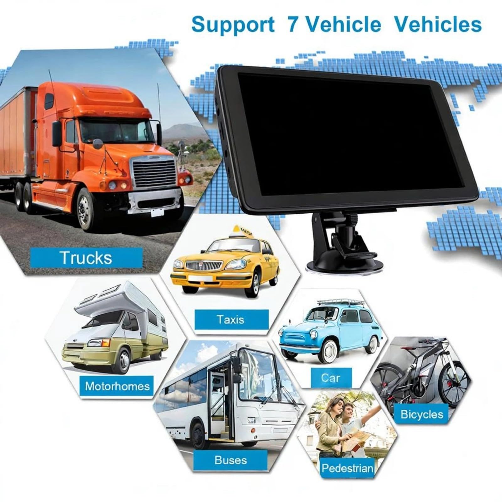 Navegadores GPS de coche de 8 GB con pantallas táctiles de 7 pulgadas precargados, mapas de Estados Unidos, Canadá, México, para planificar rutas de conductor profesional, estructura GPS