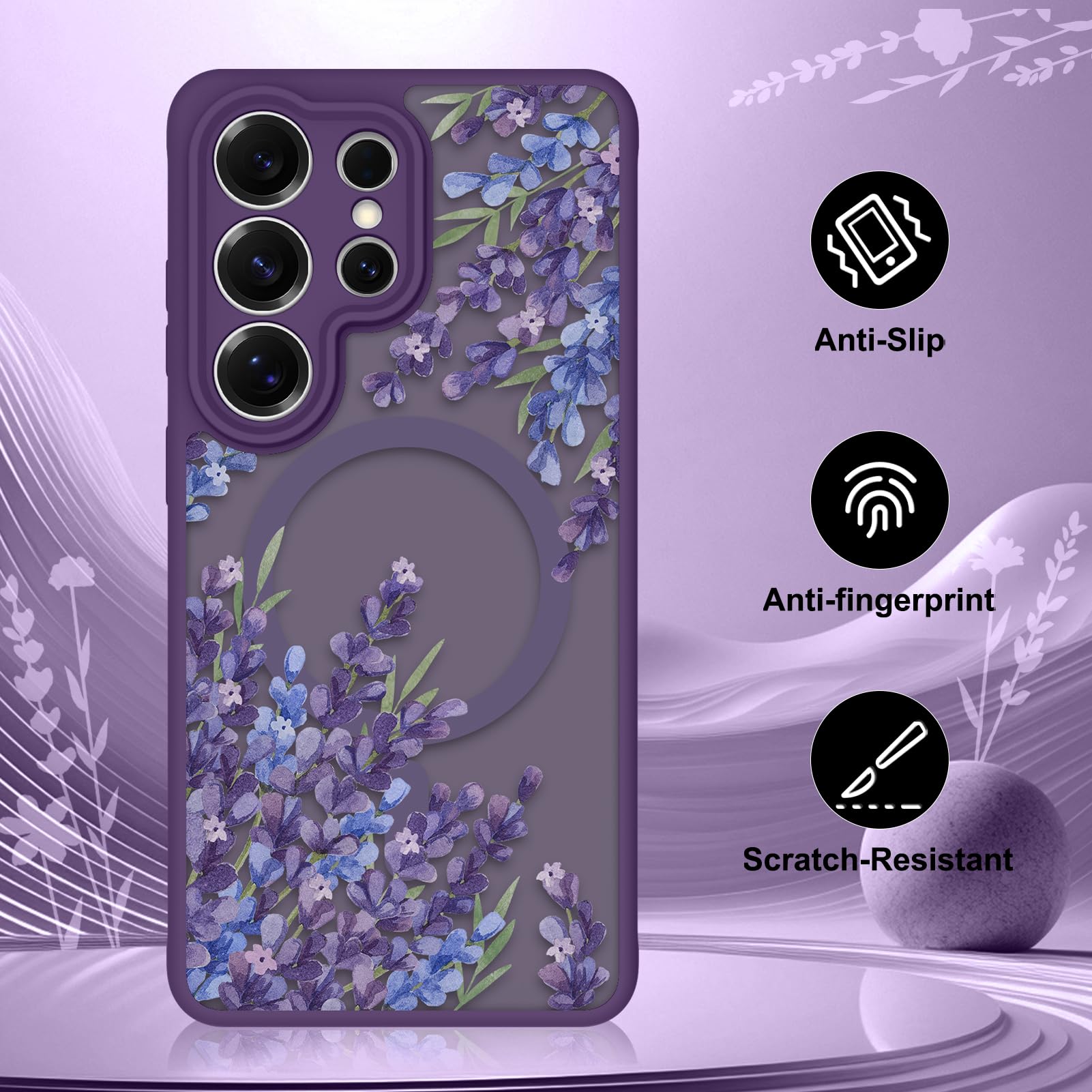 OOK Custodia per telefono viola floreale adatta per Samsung Galaxy S26