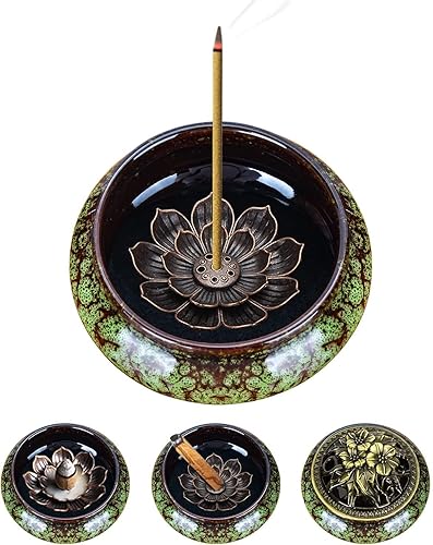 Soporte para quemador de incienso de conos con mini soporte de incienso de loto para palos, quemador de incienso de cerámica para bobina de