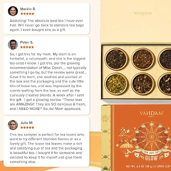 VAHDAM, GLOW - Assorted Tea Gift Set (6 Loose Leaf Tea) Tin Caddy Presentation Box | Gluten Free, Non GMO | Tea Gift Set for Women & Men