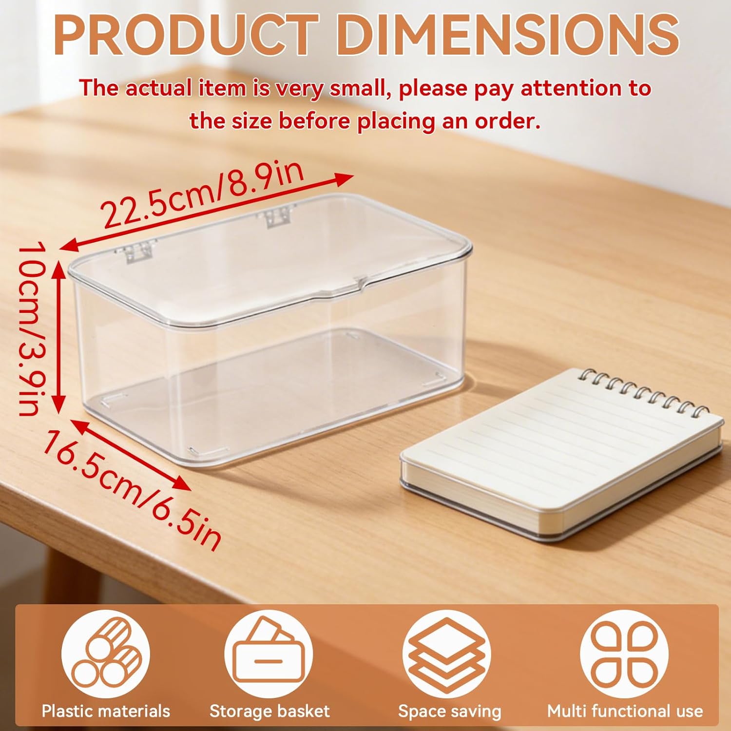 Plastic Box with Lid, Clear Storage Bins Containers Large Stackable Pencil Box Drawer Organizer Containers 8.9 X 6.5 X 3.9in for Organizing Art Craft, Sewing, Makeup, Nail Supplies