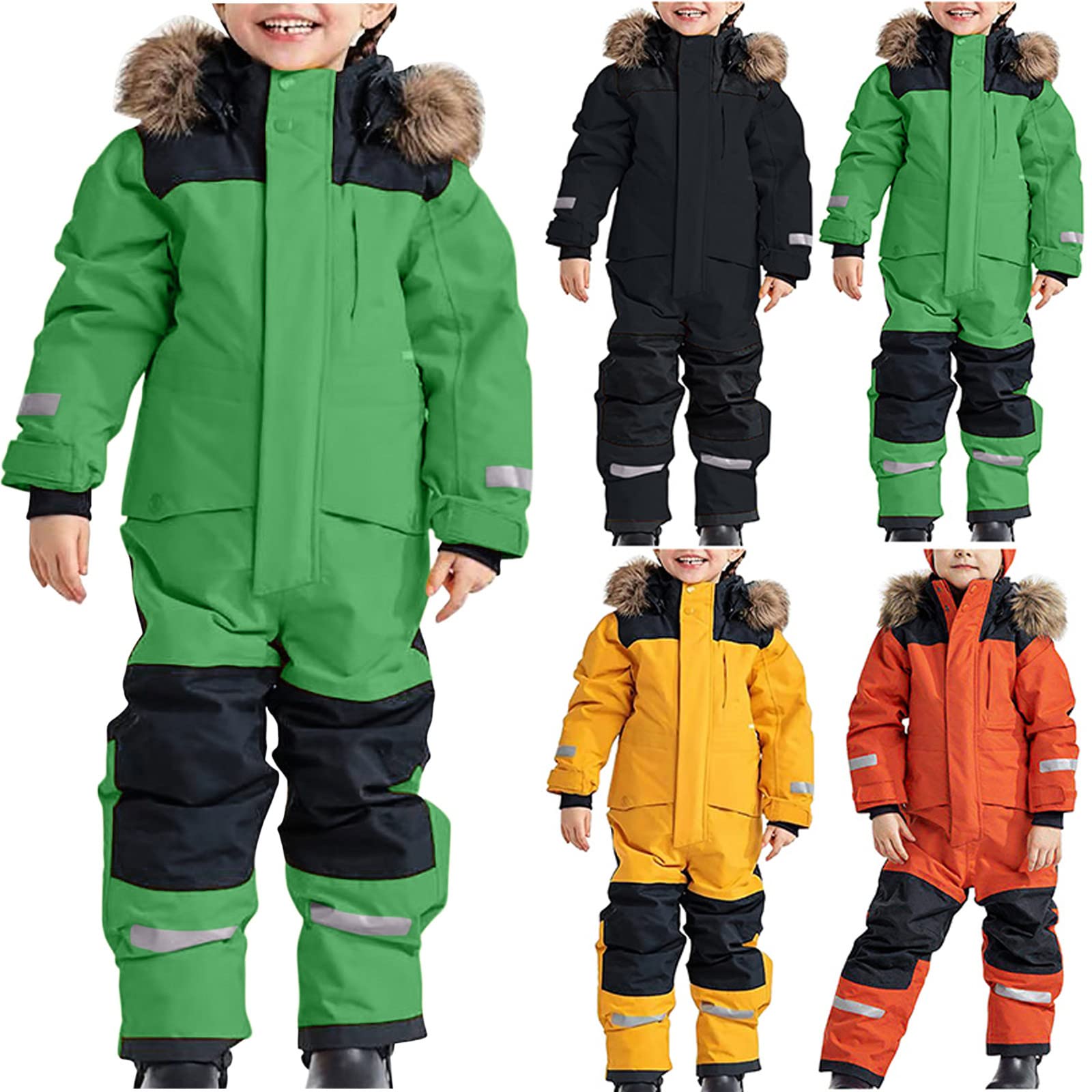 Skianzüge für Kinder Dickere Atmungsaktiv Schneeanzug Langarm Wasserdicht Daunenjacke Schneeoverall Winteranzug Winddichter Winter Outdoor Fellkragenkapuze Warmes Skioverall Jacket