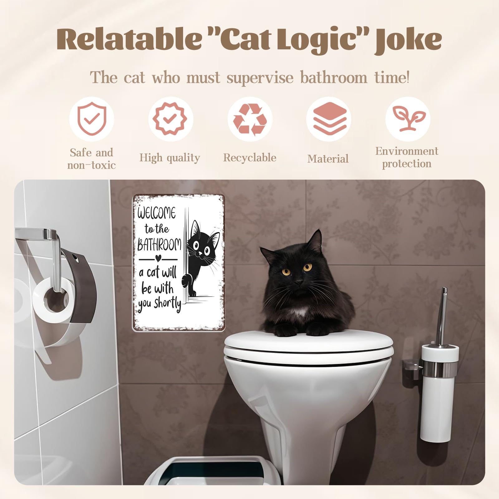 TOPYUN Cartello Metallo Vintage Per Bagno - Gatto Nero Che Si Lava Le Zampe, Decorazione Da Parete Retrò, 20x30 Cm, C47