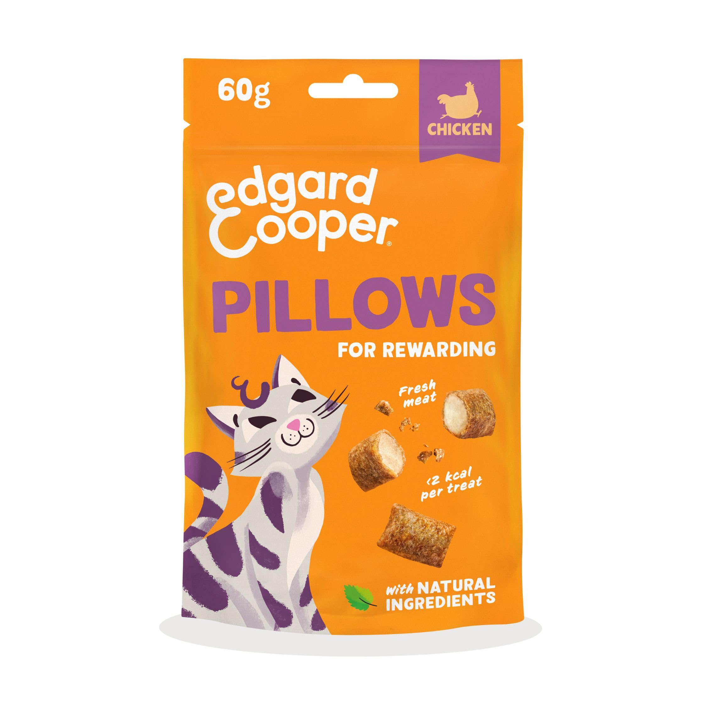 Edgard & Cooper premios Naturales para Gatos, bocaditos de Pollo (1x60g), con Carne Fresca, sin Cereales, Menos de 2kcal por Premio, Ingredientes Naturales y sin azúcares añadidos.