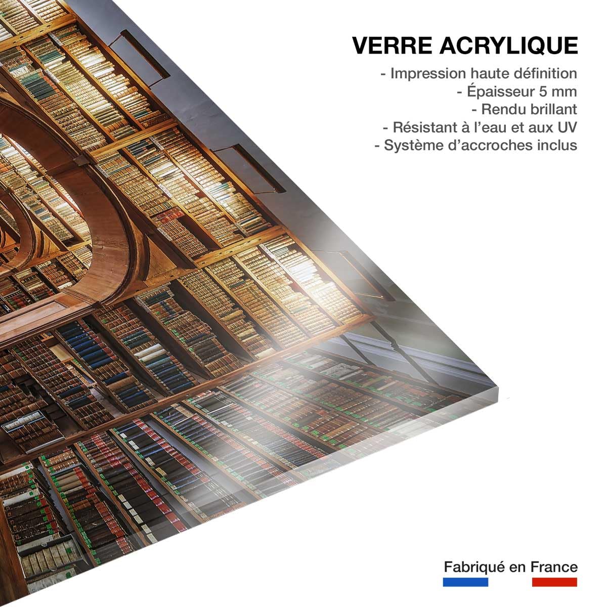 Cuadro de librería de las ciencias – Made in France – Cuadro de cristal acrílico 100 x 60