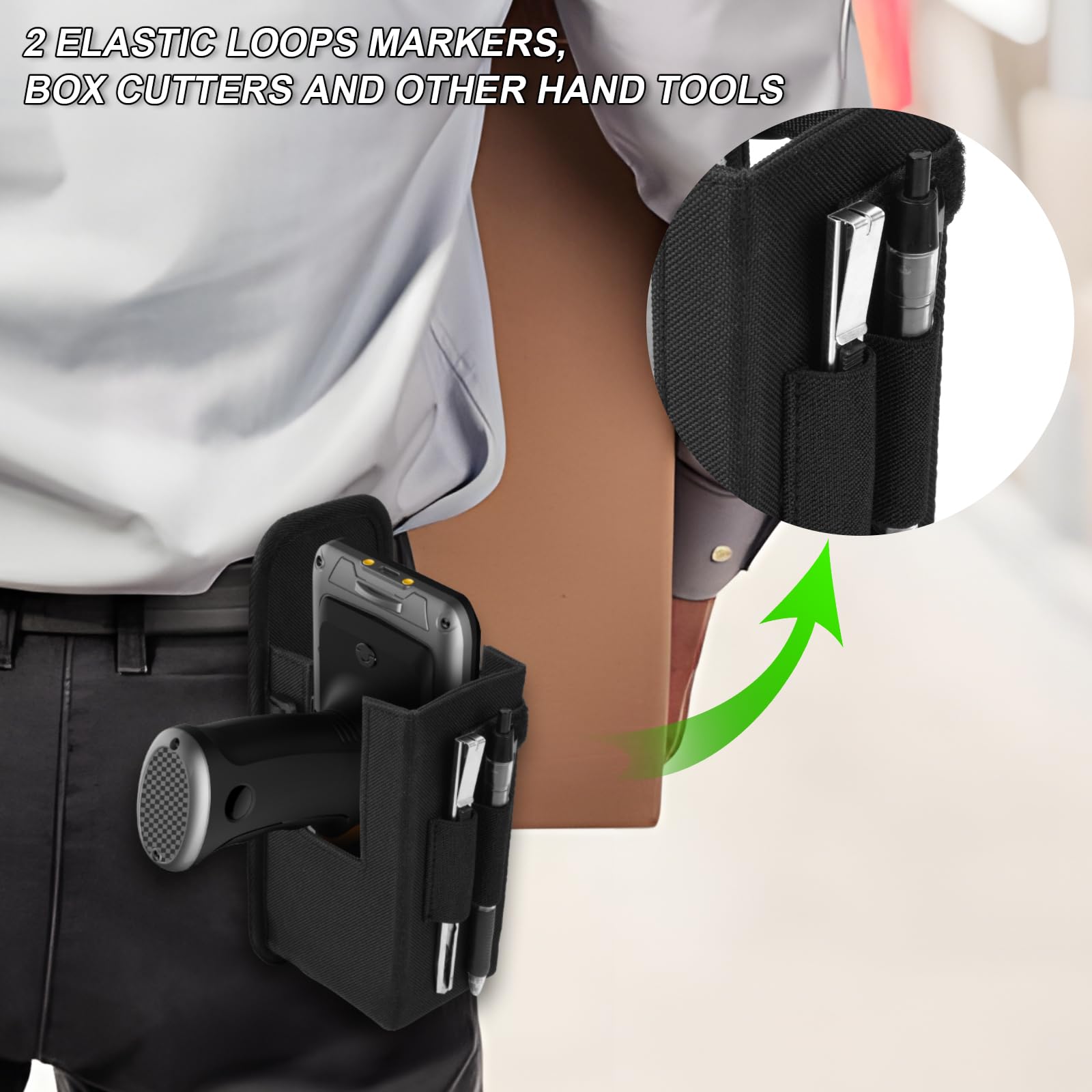 Barcode Scanner Holster, Universal Scanner Holster Pouch for Gun Grip Mobile Computers, Handheld Bar Code Scanners, Belt Loop & Clip Attachment Fits for Zebra Scanner MC3300/3200/3100/3000 (Black) — view 4