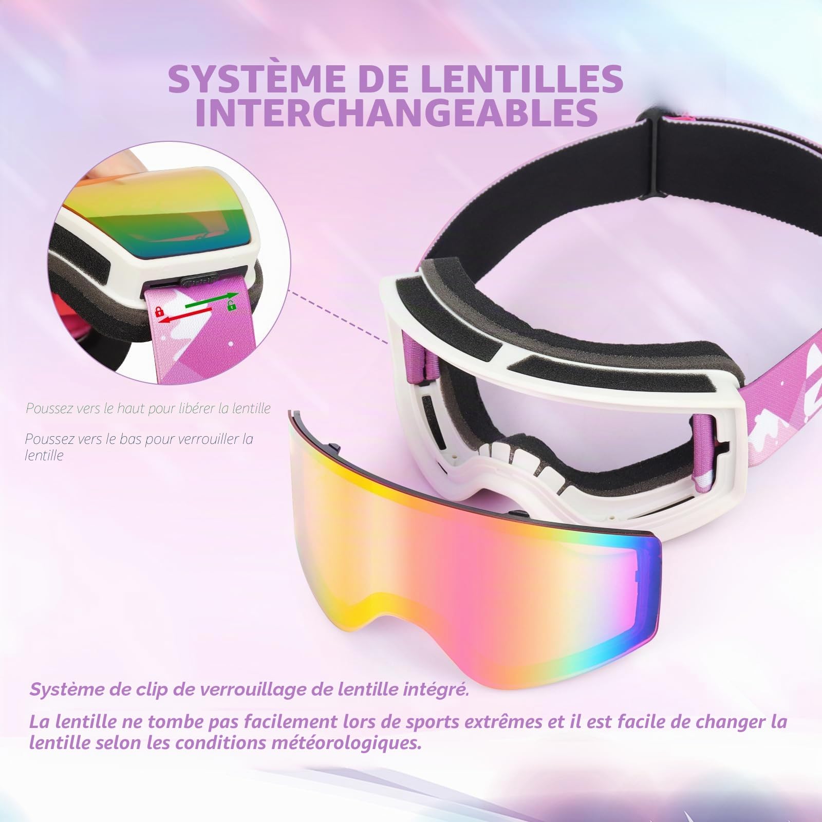 EXP VISION Ensemble de lunettes de ski parent-enfant, lunettes de neige anti-buée, protection UV 100%, lunettes de snowboard OTG pour hommes, femmes, jeunes, enfants