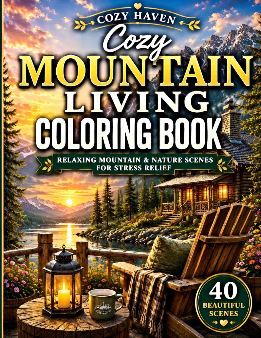 Cozy Mountain Living Coloring Book: Relaxing Mountain & Nature Scenes for Stress Relief (Cozy Haven Press Coloring Books)