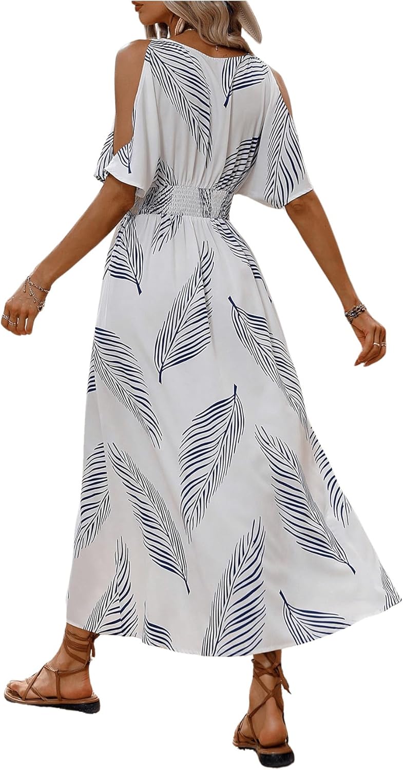 Verdusa Women's Summer Vacation Beach Dress Hawaiian Maxi Dresses Tropical Cold Shoulder Sundress - Image 2