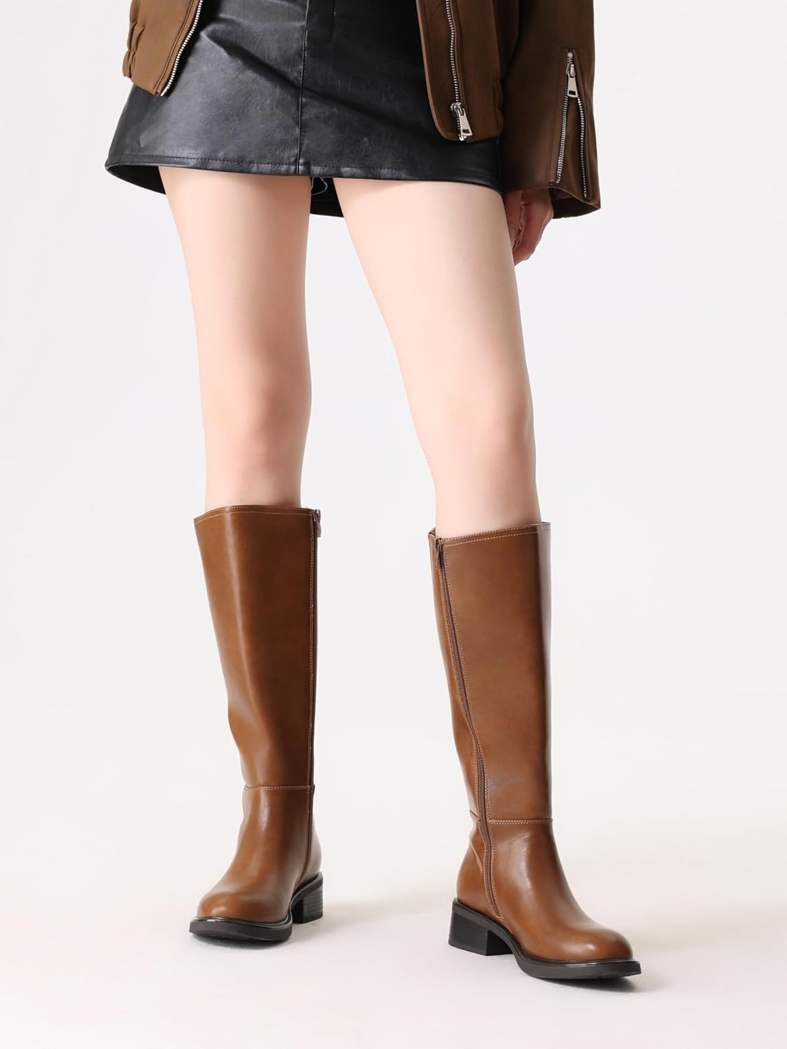 Shoe'N Tale Women's Knee High Boots Chunky Low Heel Round Toe Tall Boots with Side Zipper - Image 3