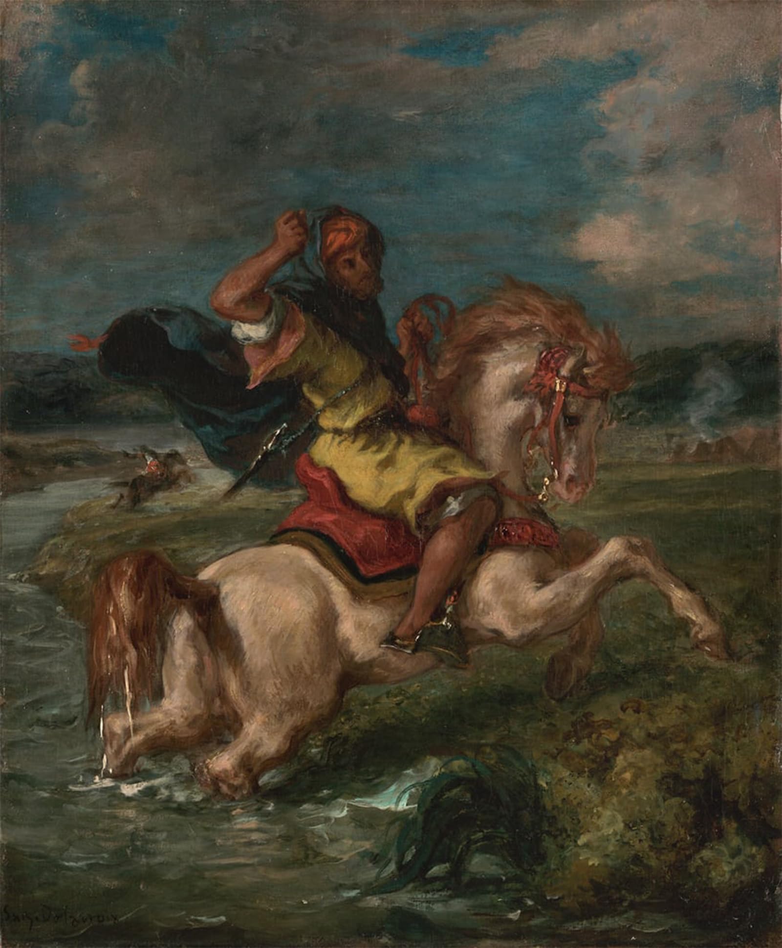 ARTXLXXBN Famous Print Painting Colorful Art Print Moroccan Horseman Crossing by Ferdinandeugene Delacroix Canvas Art Decorations for Home Decor 60x90cm